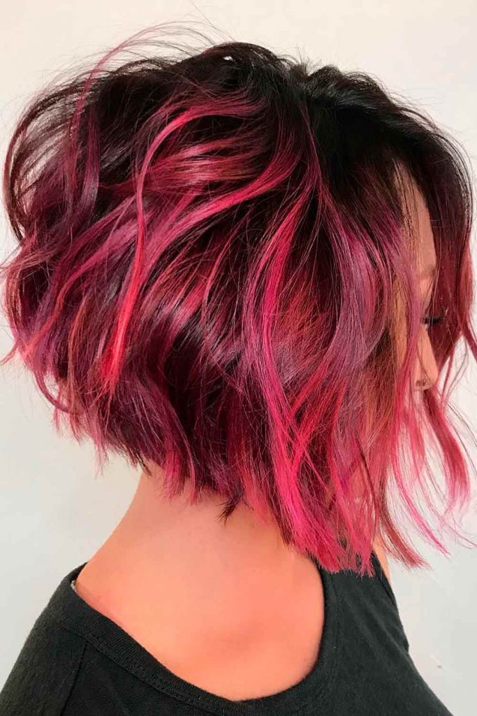 A-line Bob With Pink Highlights For Thick Hair