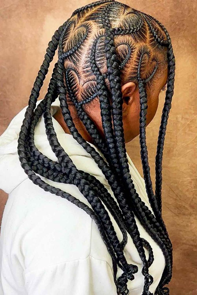 Stitch Braids with Heart Design #braidedhairstyles #braids