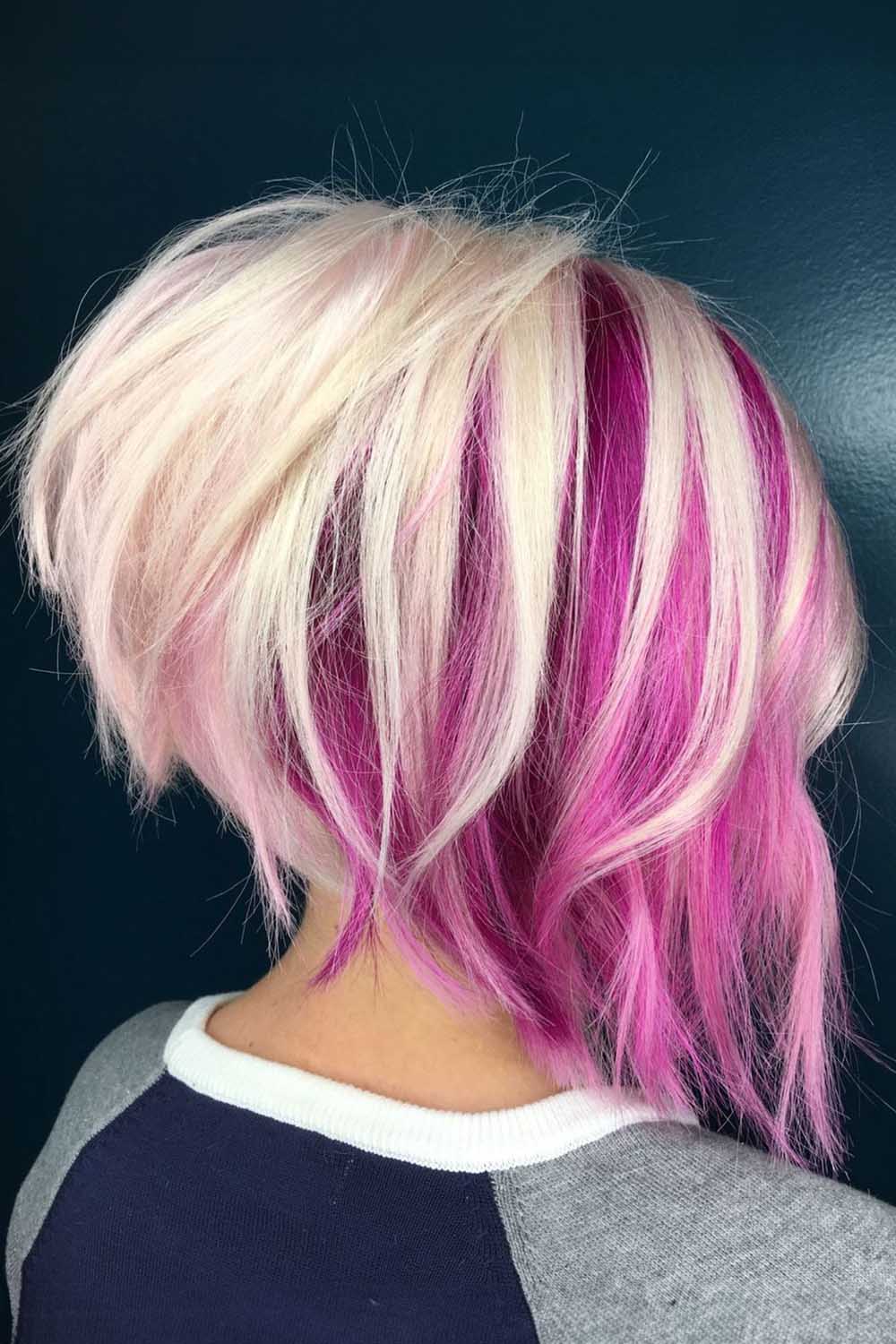 Pink and White Wavy A-Line Bob
