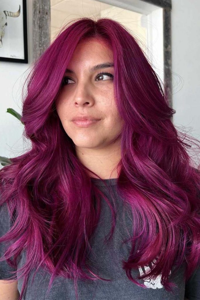 Wavy Dark Pink Hair