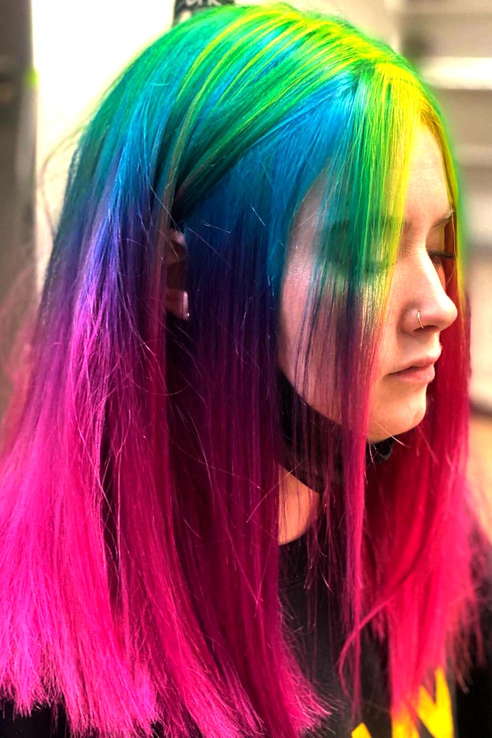 Dark Pink and Rainbow Hair Color