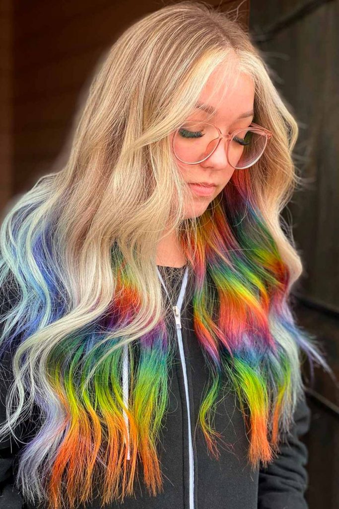 Blonde Balayage with Hidden Rainbow