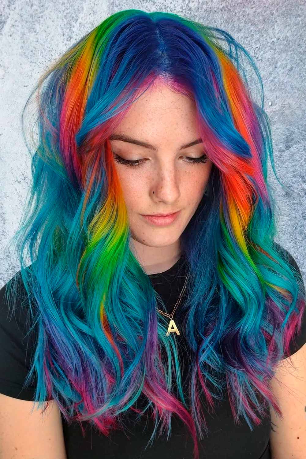 Rainbow Hair Stripes on Blue Hair