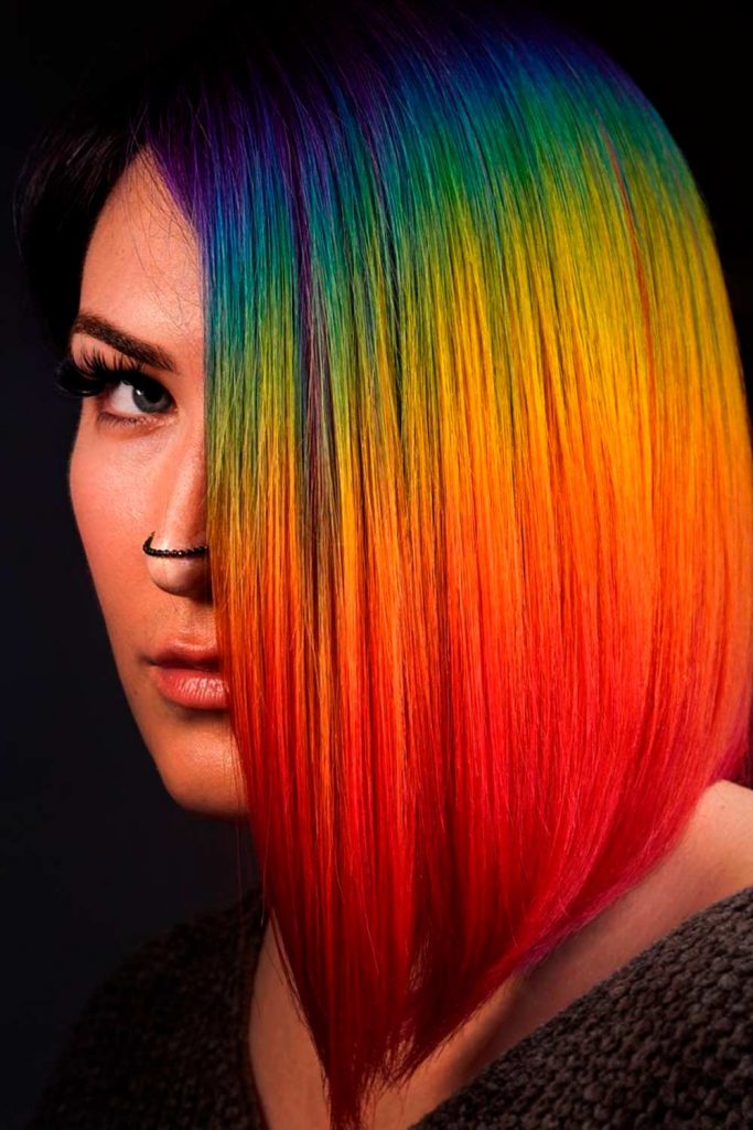 Rainbow Ombre Short Hair