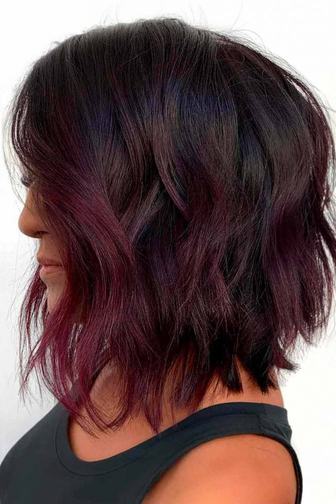 Black Hair with Dark Violet Balayage #mediumhairbalayage #balayagehairstyles #mediumhair #balayage
