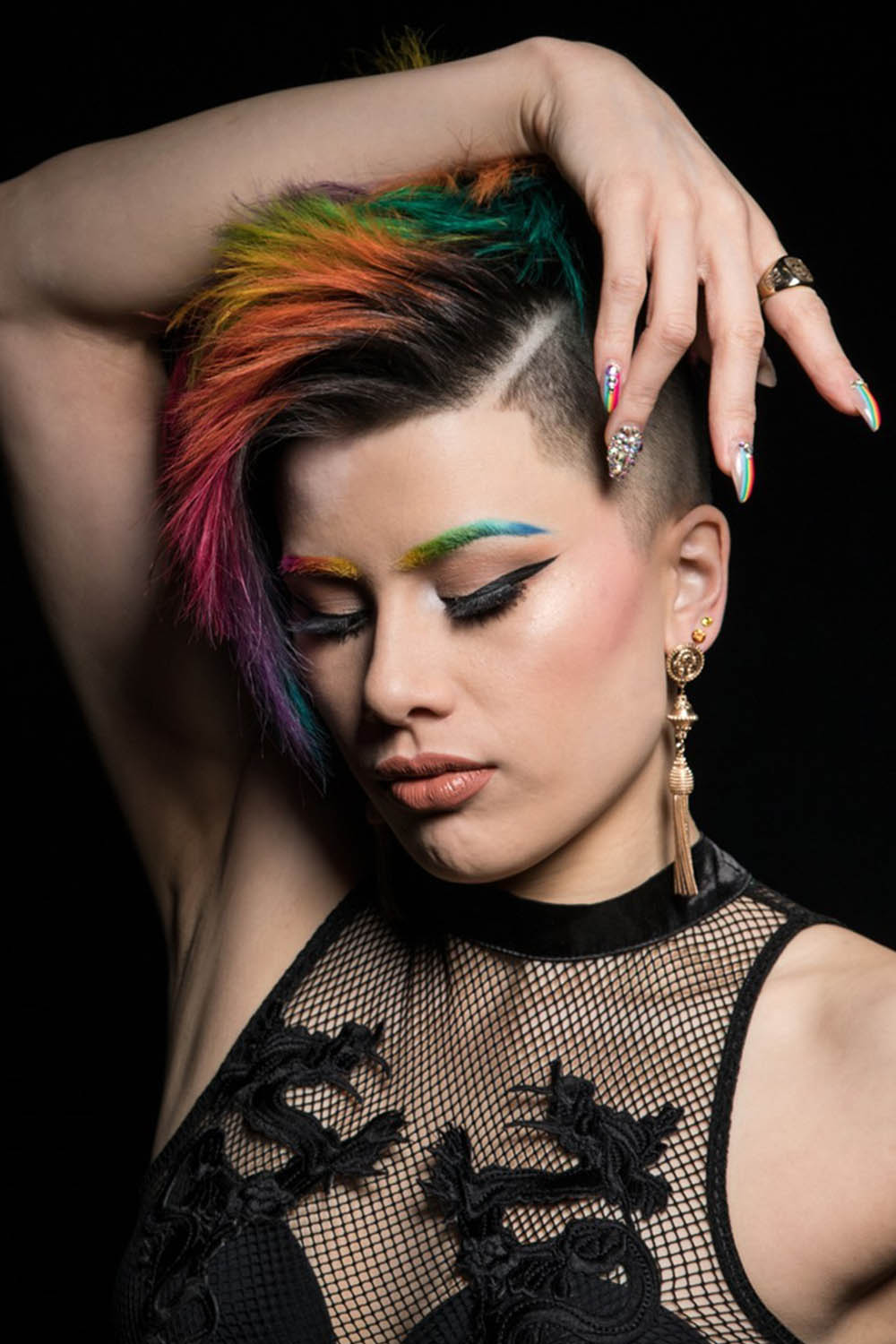 Short Hair with Rainbow Highlights