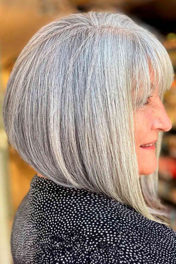 Gray Bob #mediumlengthhaircuts #womenover50