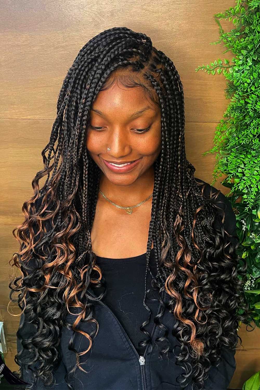 Peekaboo Braids with Brown Curly Ends