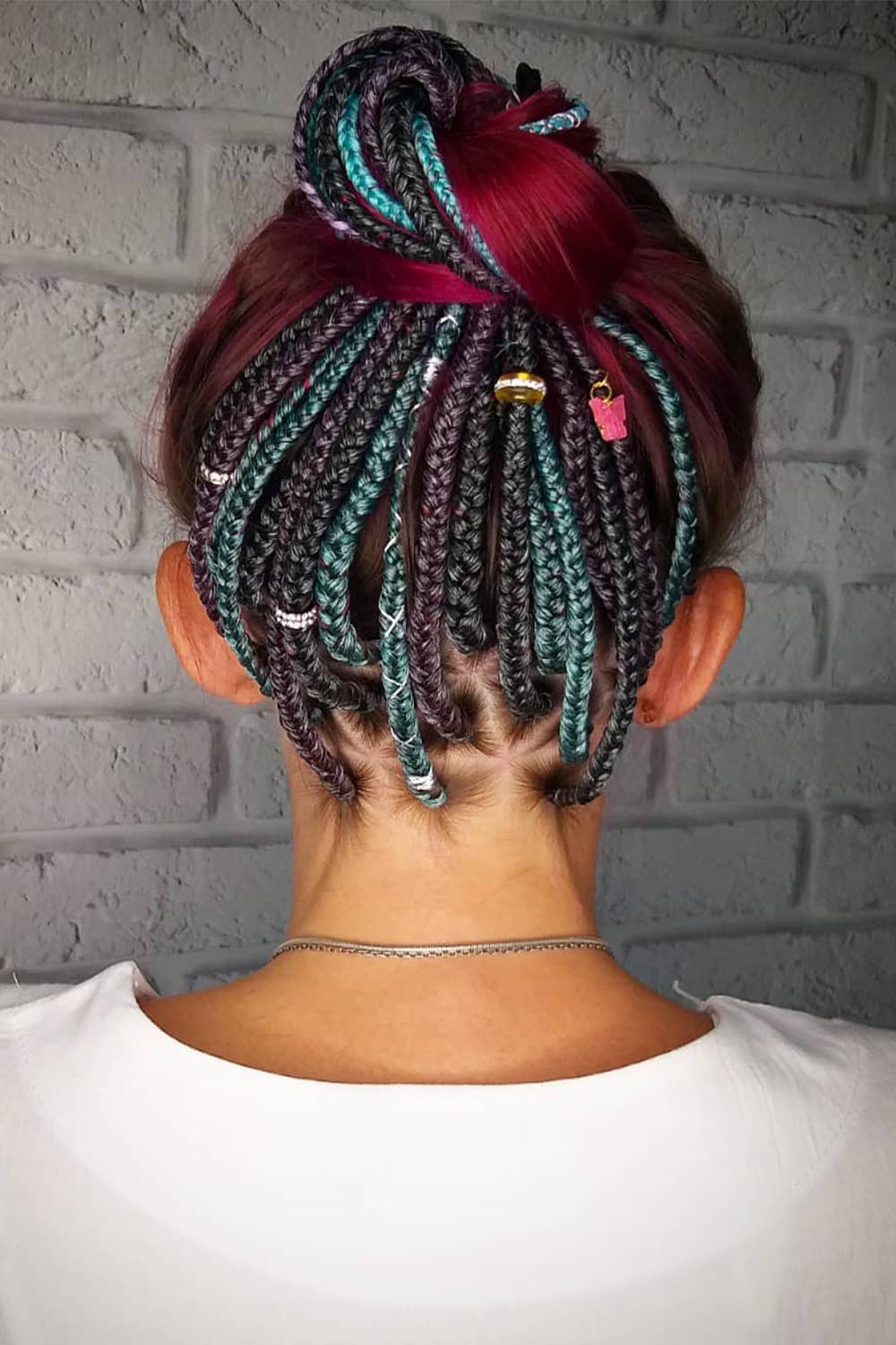 Grenn and Red Peekaboo Braids with Updo