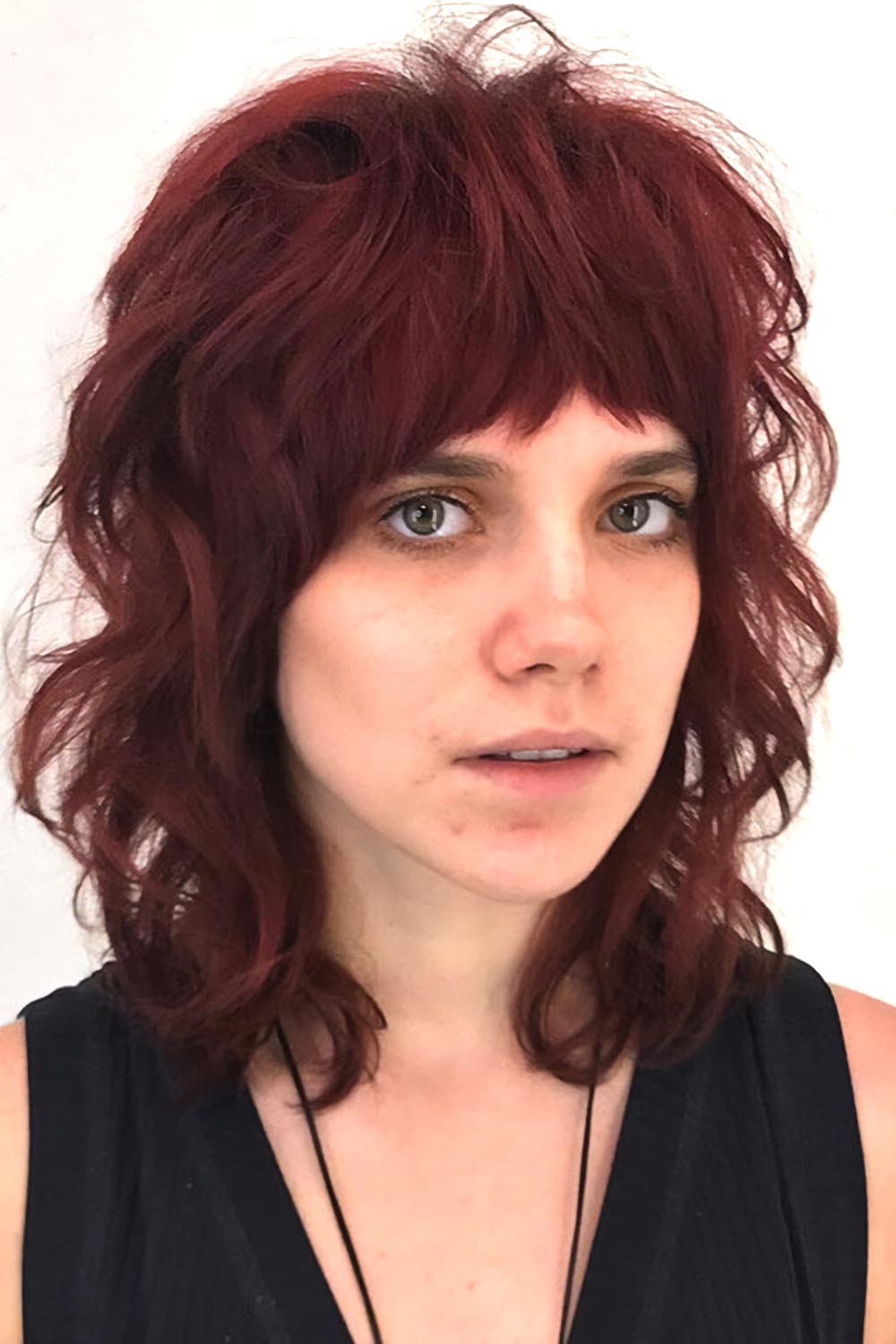 Red Layered Curly Wolf Cut