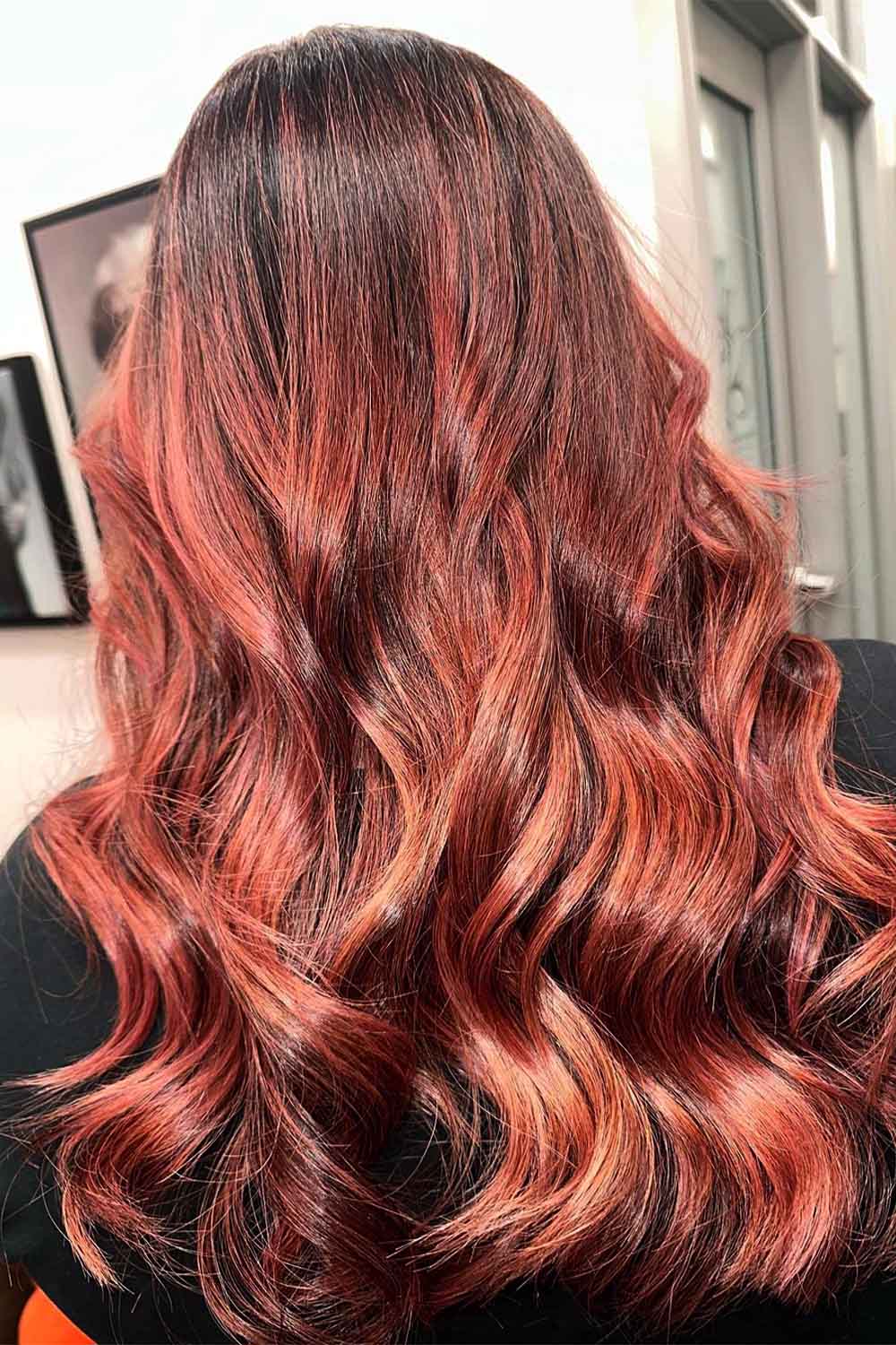 Wavy Hair With Copper Burgundy Ombre