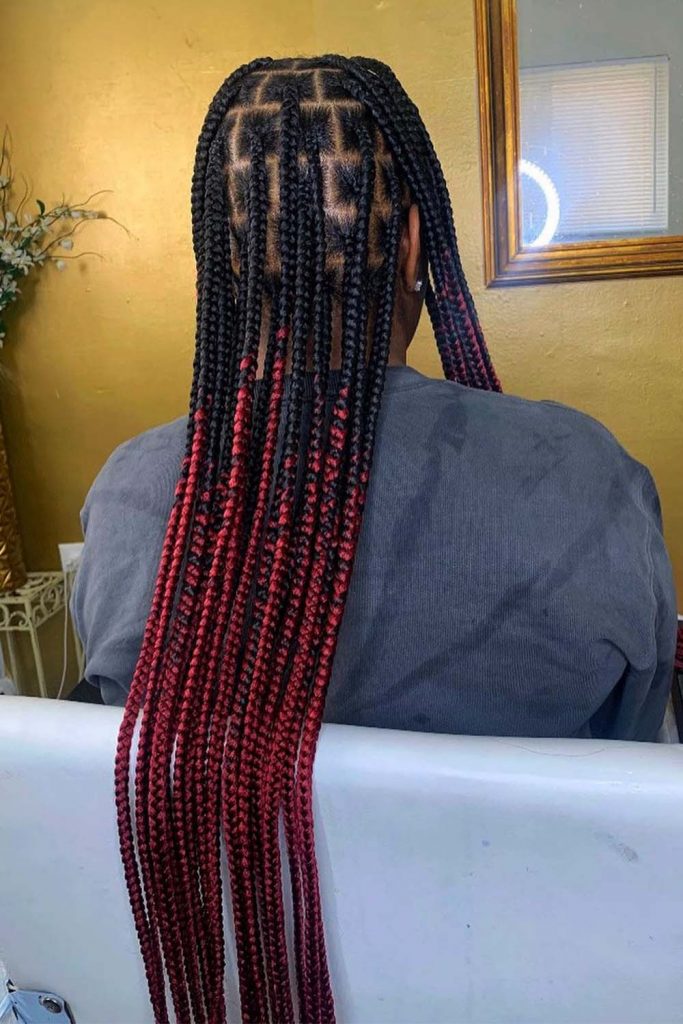 Box Braids With Red Ombre