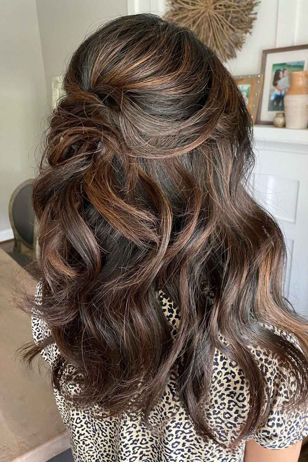 Half Up Brown Wavy Hairstyle