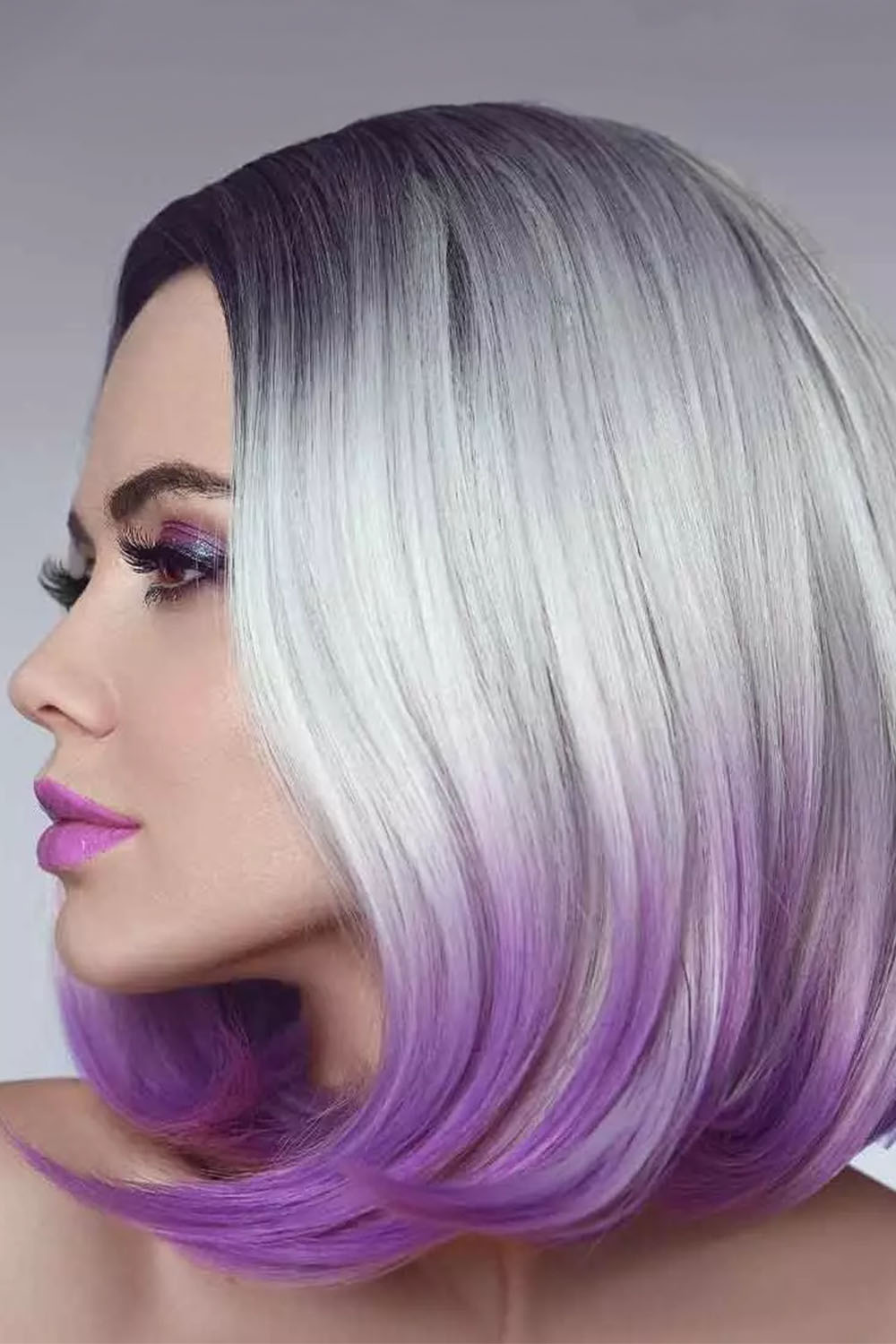 Icy Blonde Hair With Violet Ends