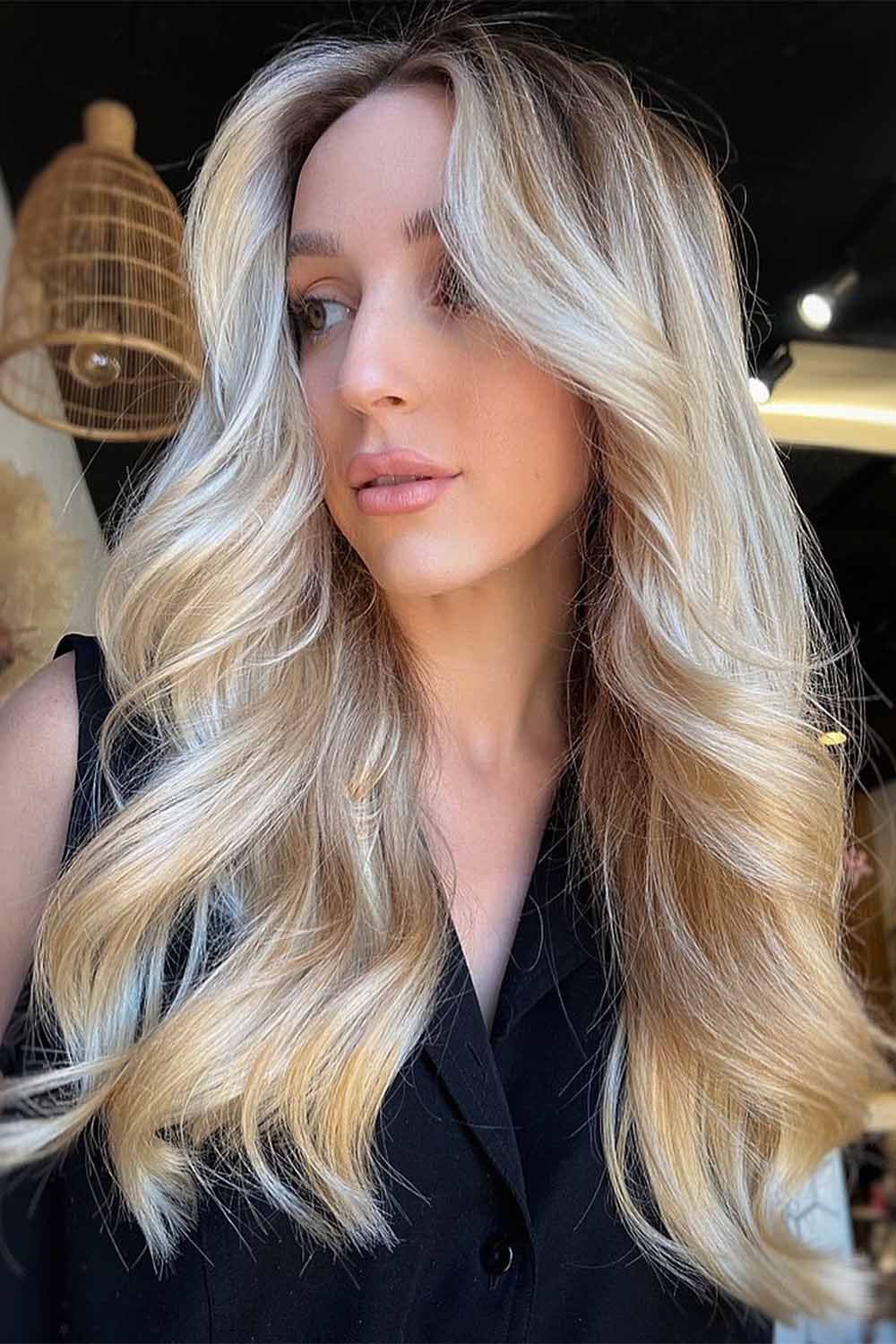 Wavy White Blonde Hair With Highlights