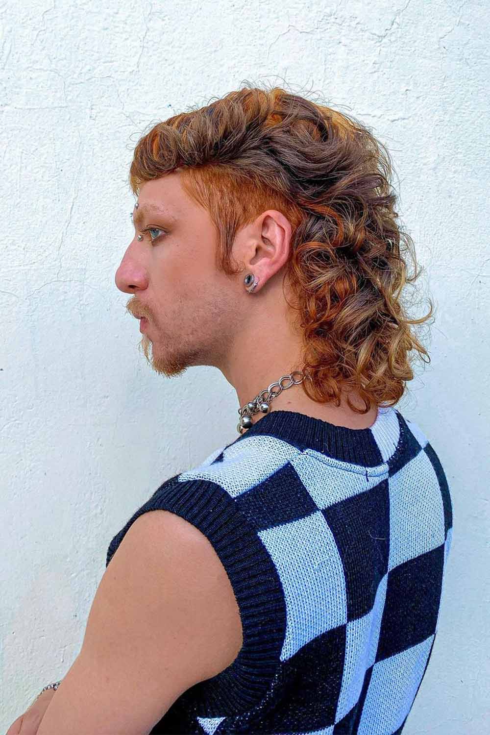 Red Curly Wolf Cut for Men
