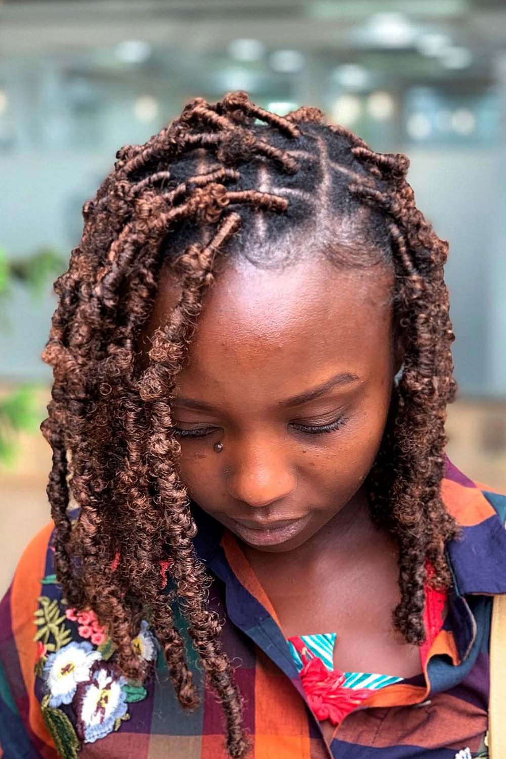 Side Parted Brown Butterfly Locs