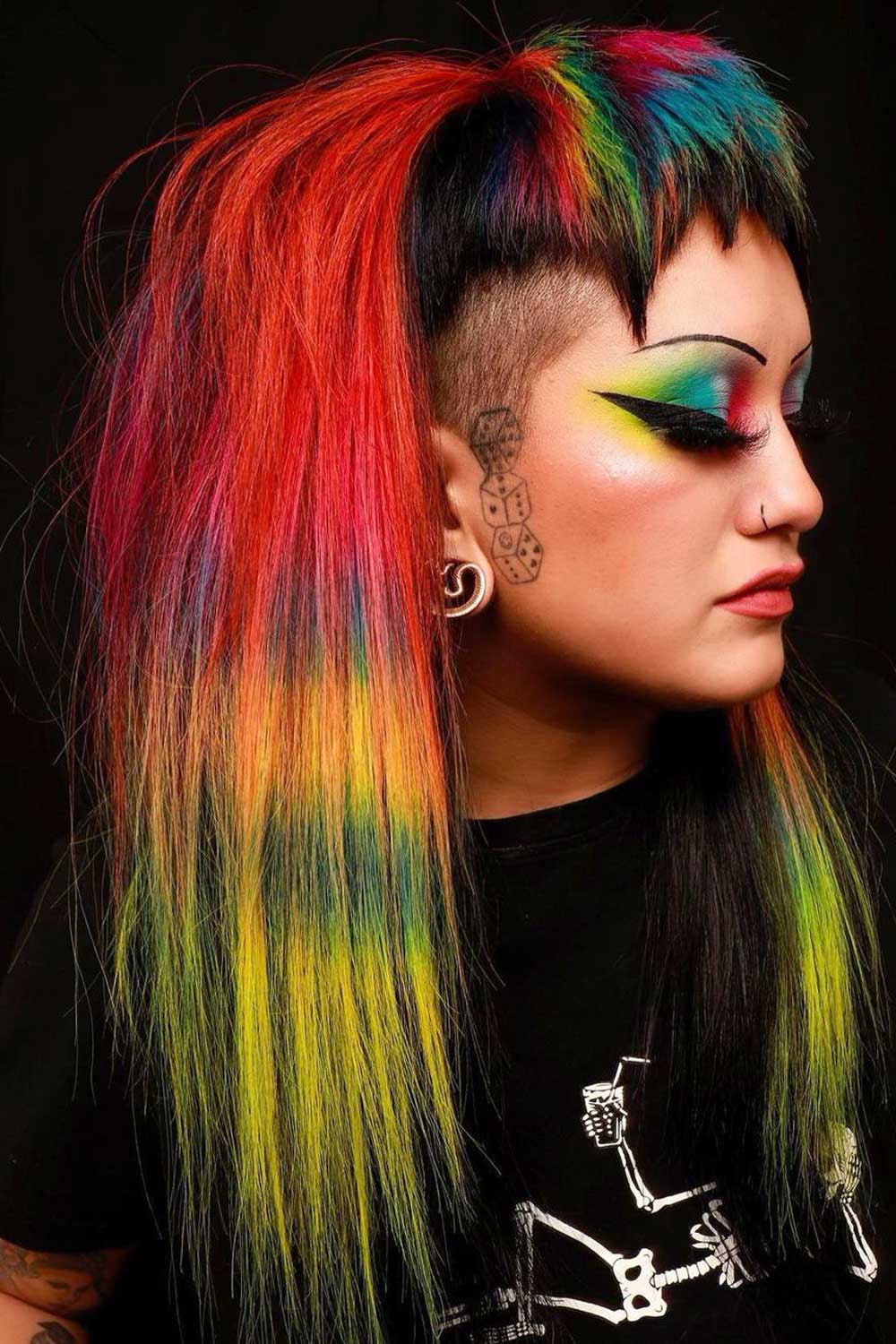 Long Mullet with Splash of Colors and Undercut