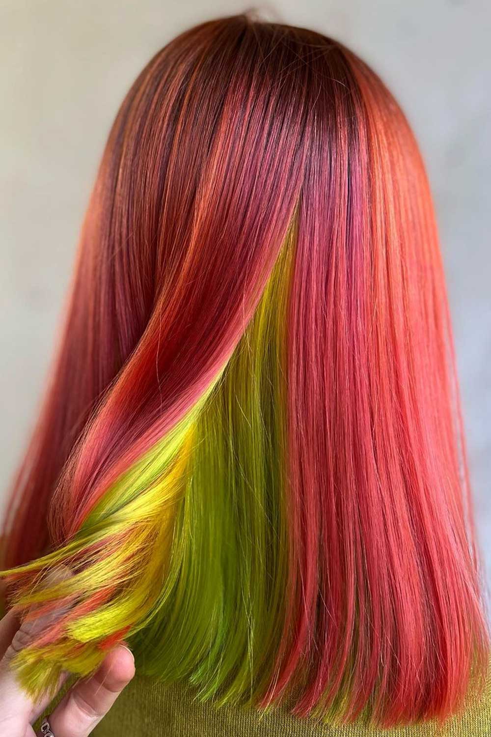 Pink-Yellow Color Blocking Peekaboo Hair