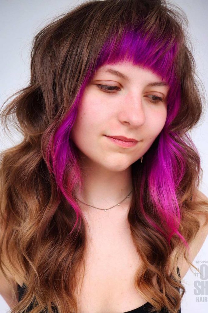 Purple Face-Framing Hair with Shag Cut