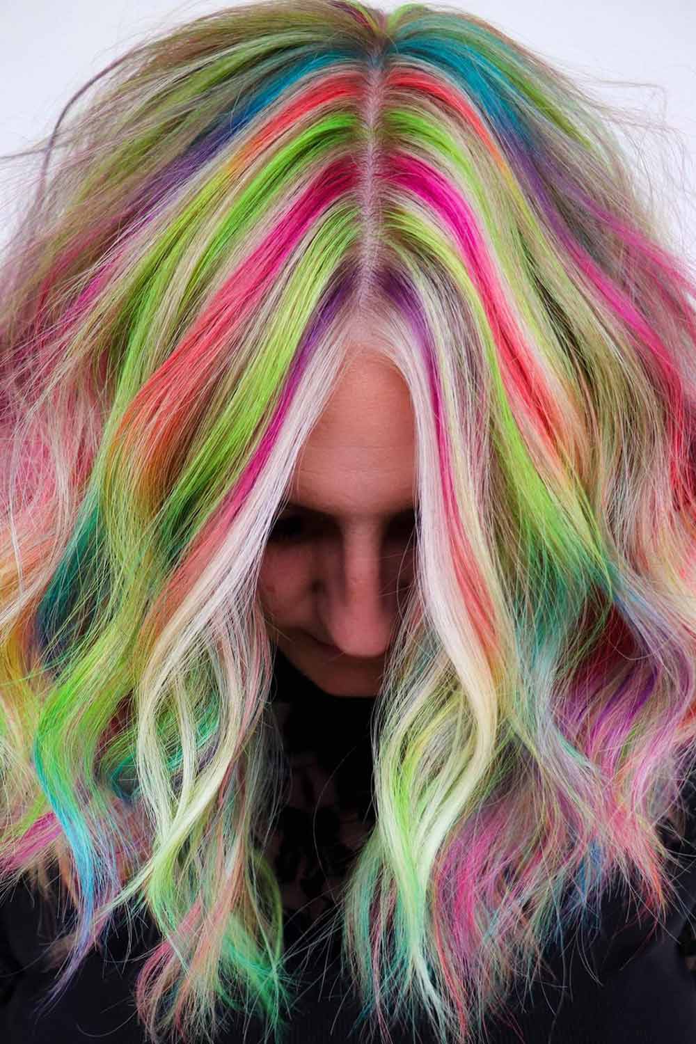 High Contrast Neon Rainbow with Blonde Hair