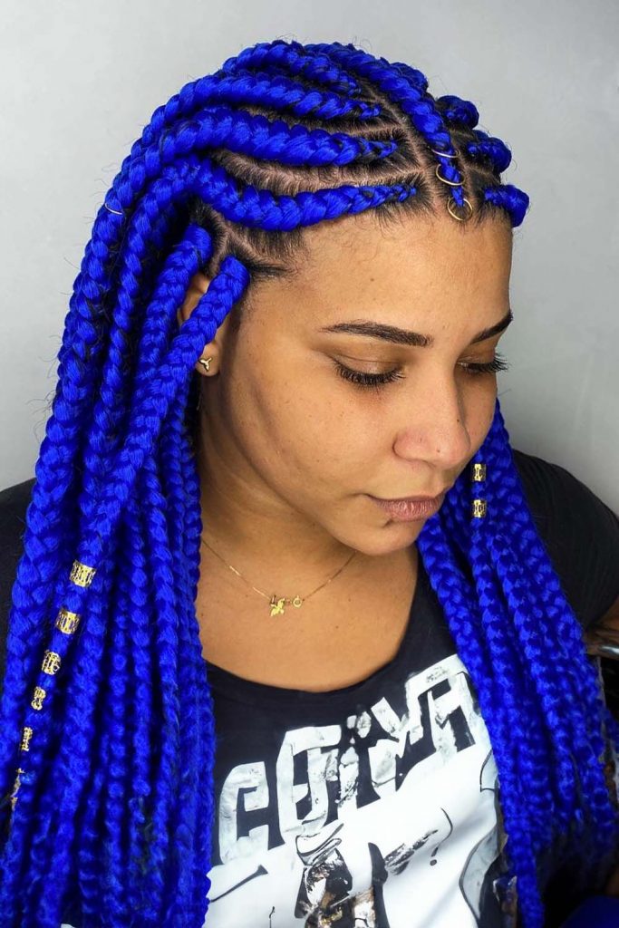 blue Braided Hair with Rings