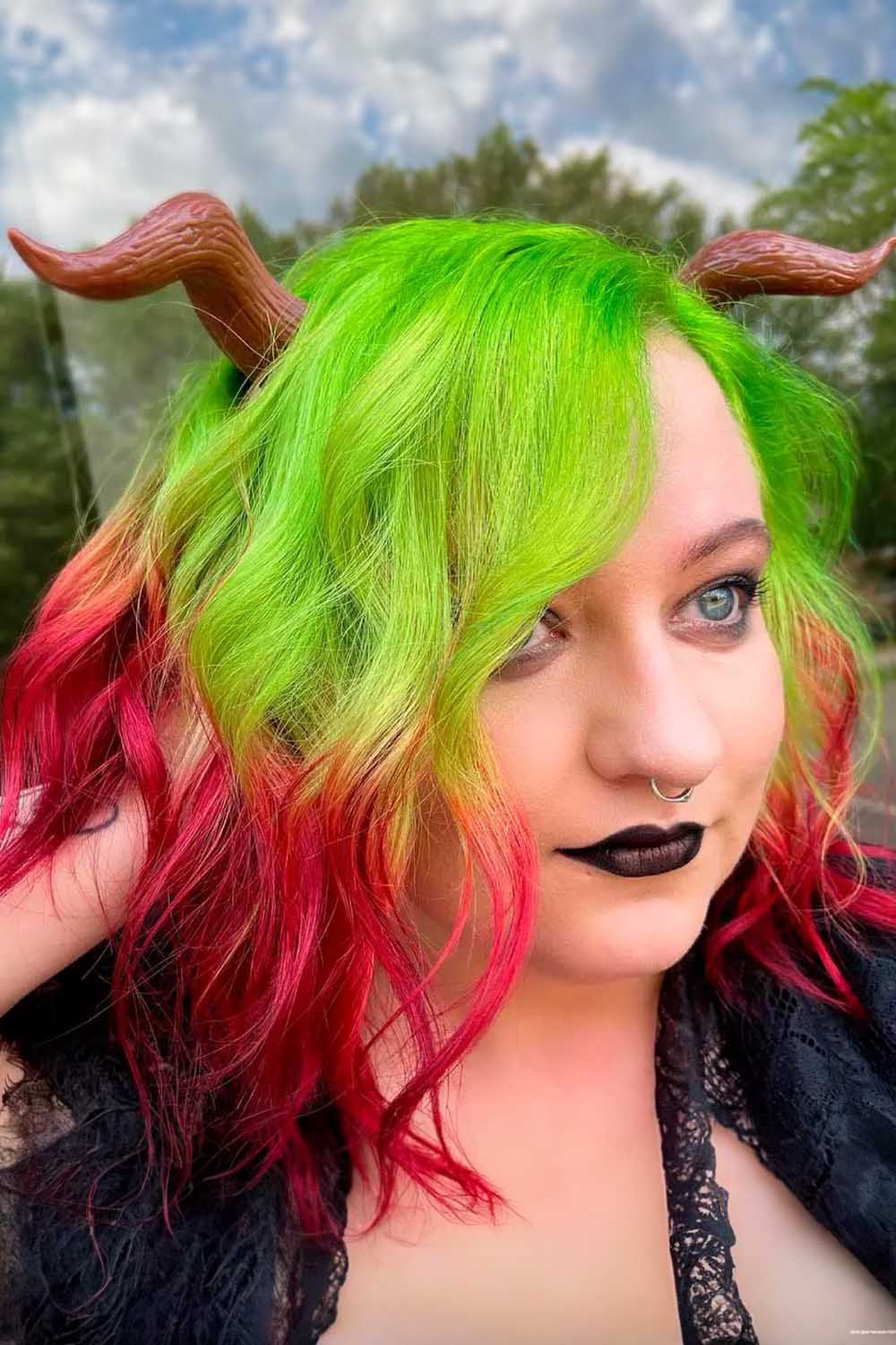 Devil Look With Greenish Halloween Locks