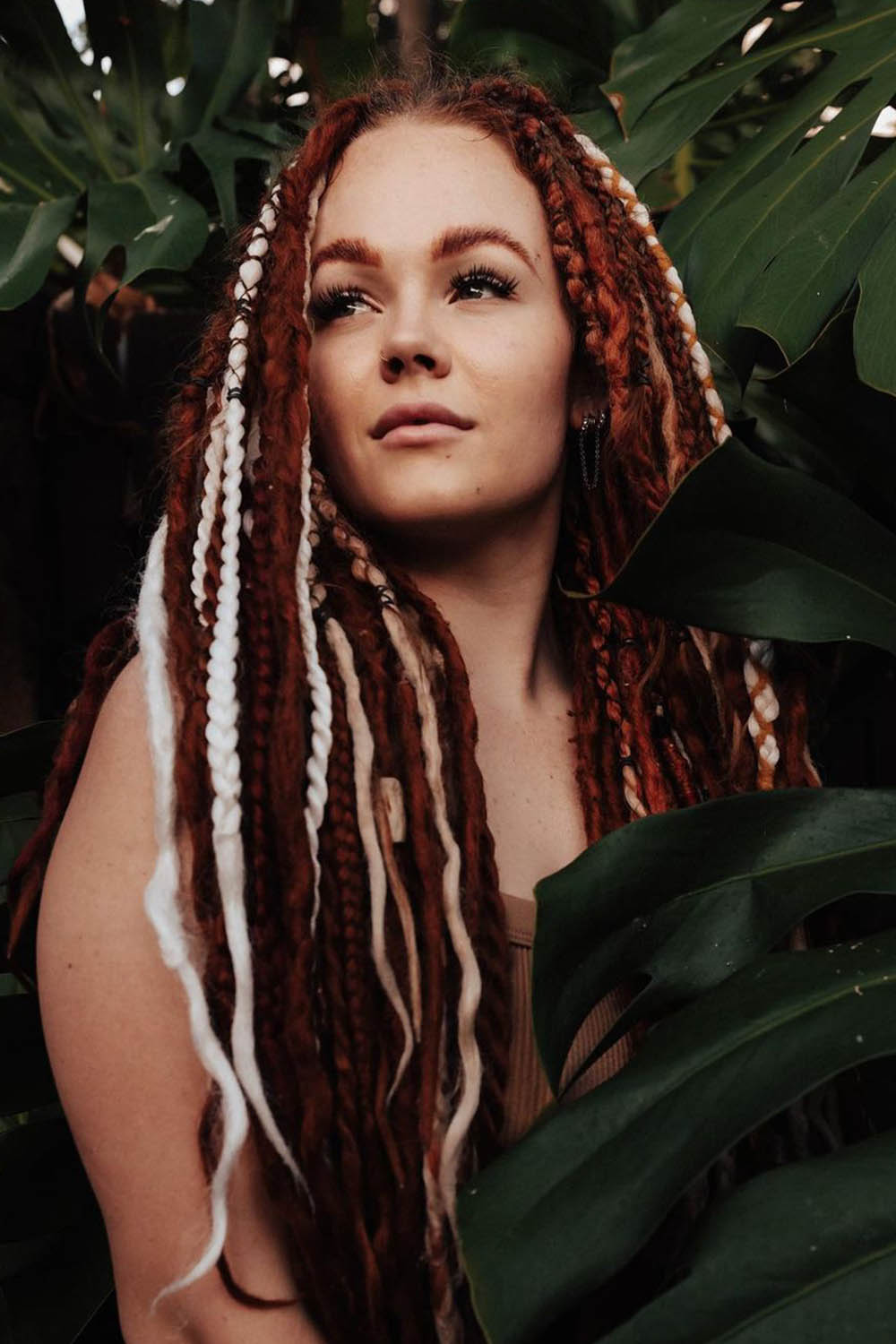Long Red Dreads with White Highlights
