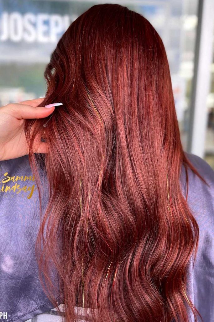 Red and Gold Tinsel on Beautiful Red Head