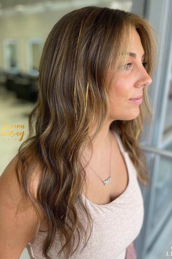 Sunkissed Balayage with a Pop of Tinsel