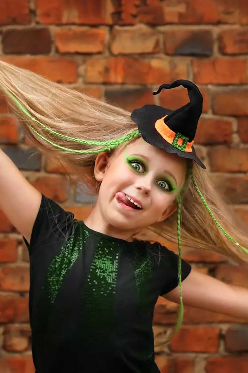 Little Witch With Blonde and Green Hair