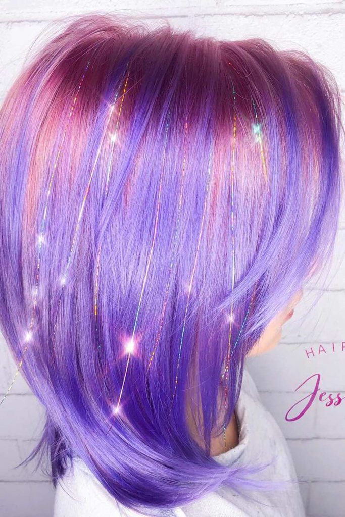 Lavender Hairstyle with Hair Tinsel