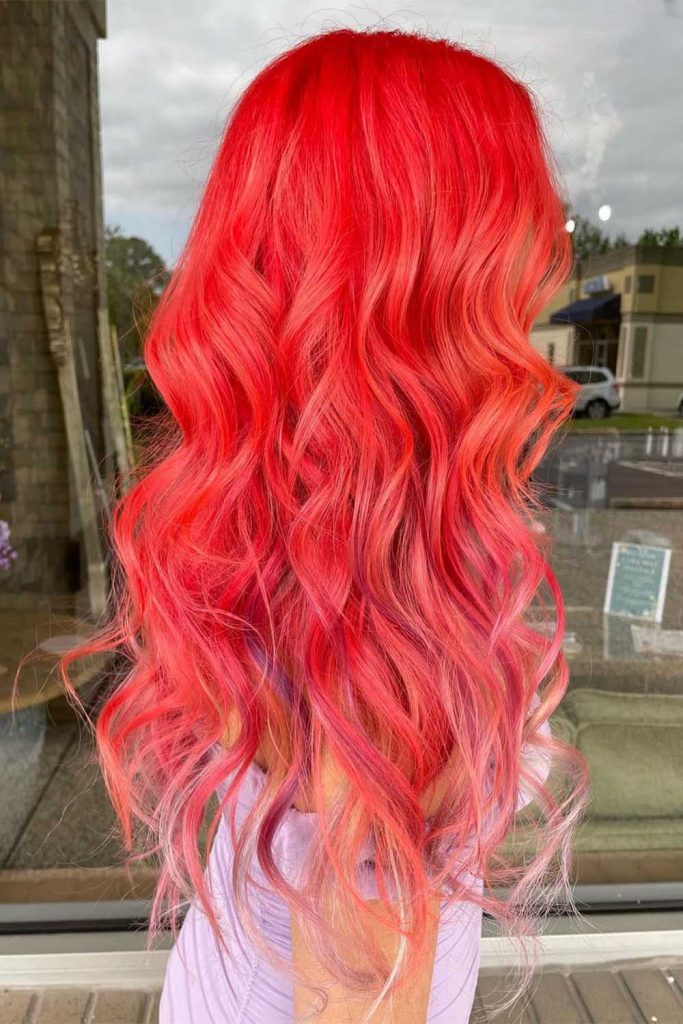 Coral Hair Color with Light Ends