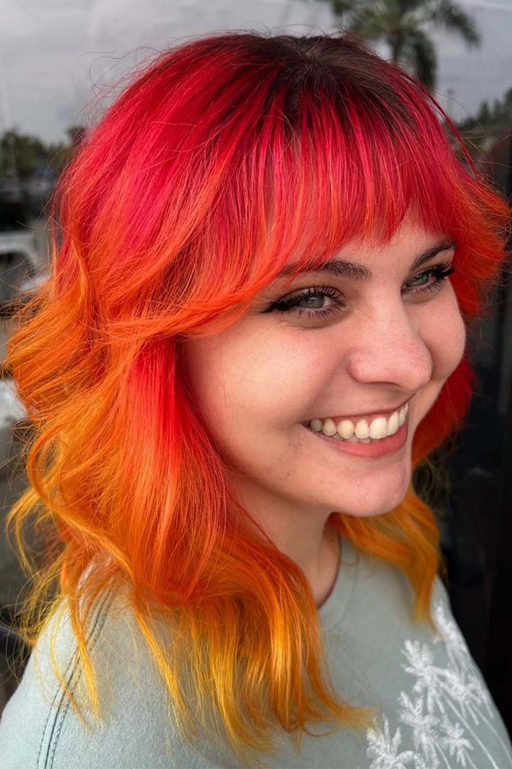 Orange Red Ombre with Dark Roots