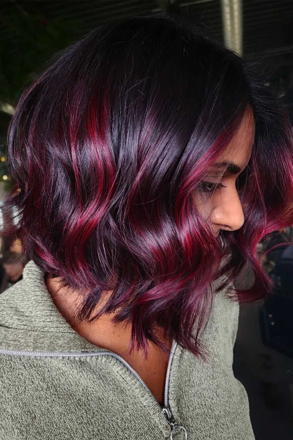 Burgundy Balayage for Short Hair