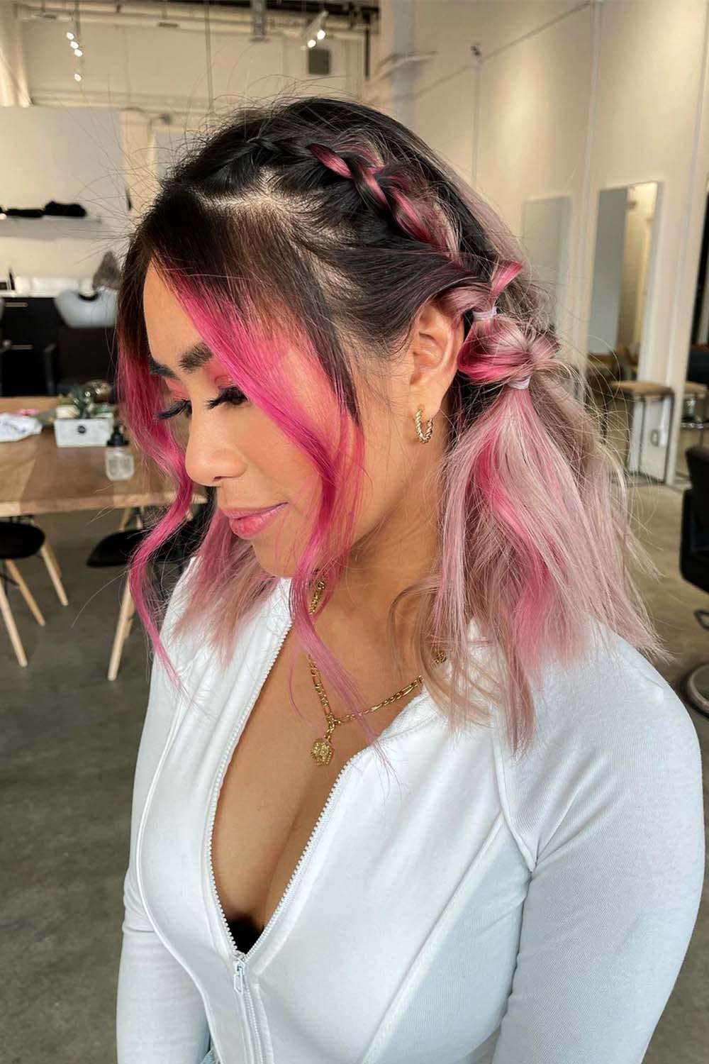 Braided Pink Hair with Bangs