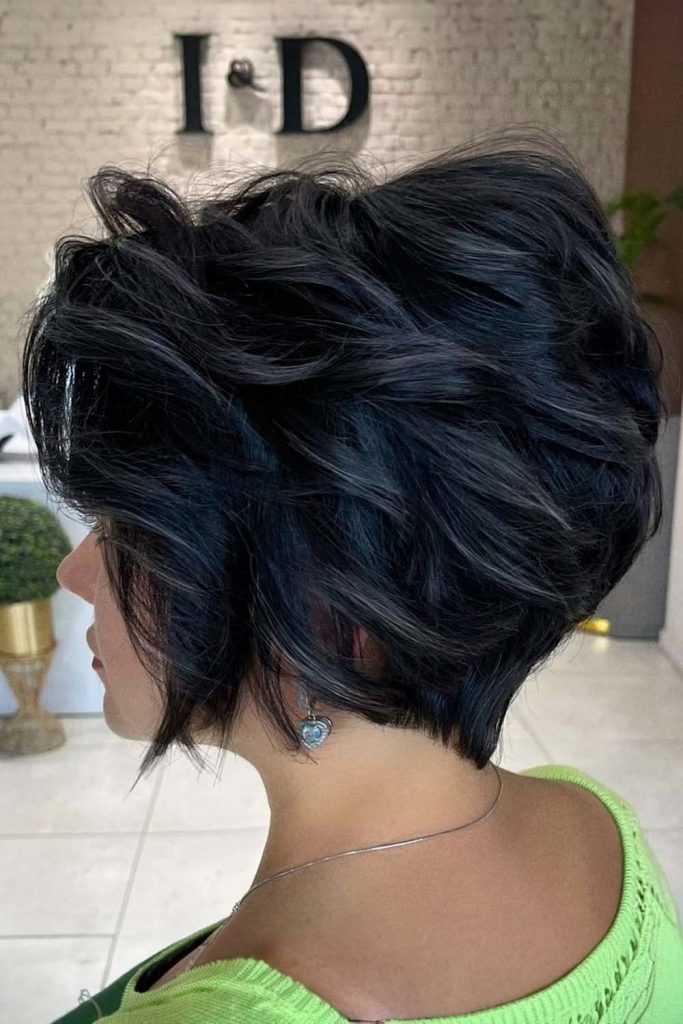 Black Asymmetrical Pixie With Flipped Ends