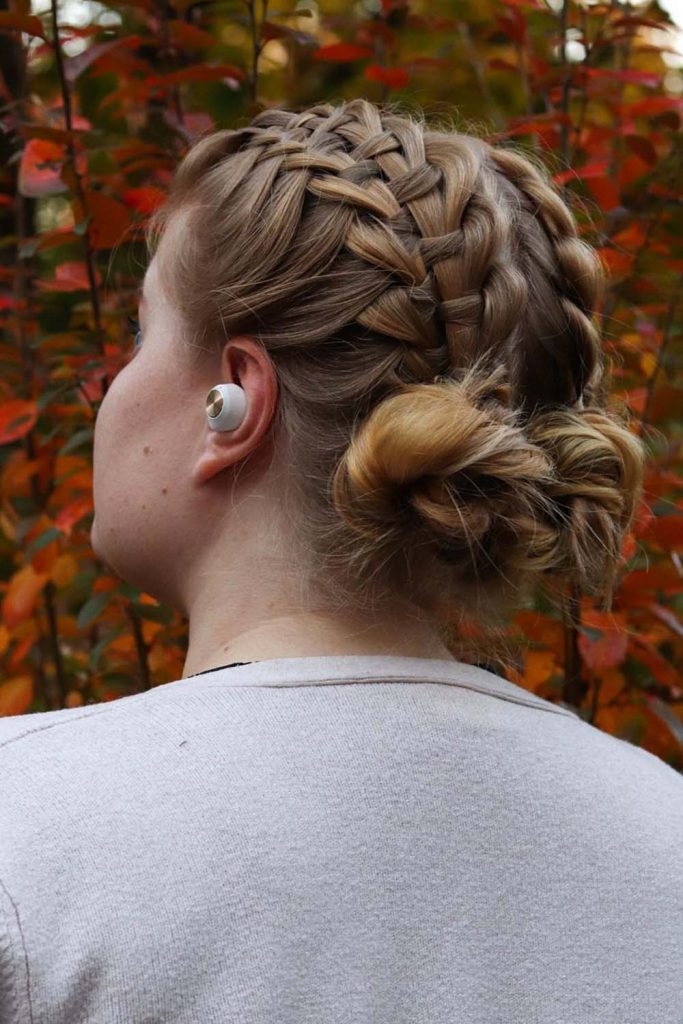 Double Braids Into Low Buns