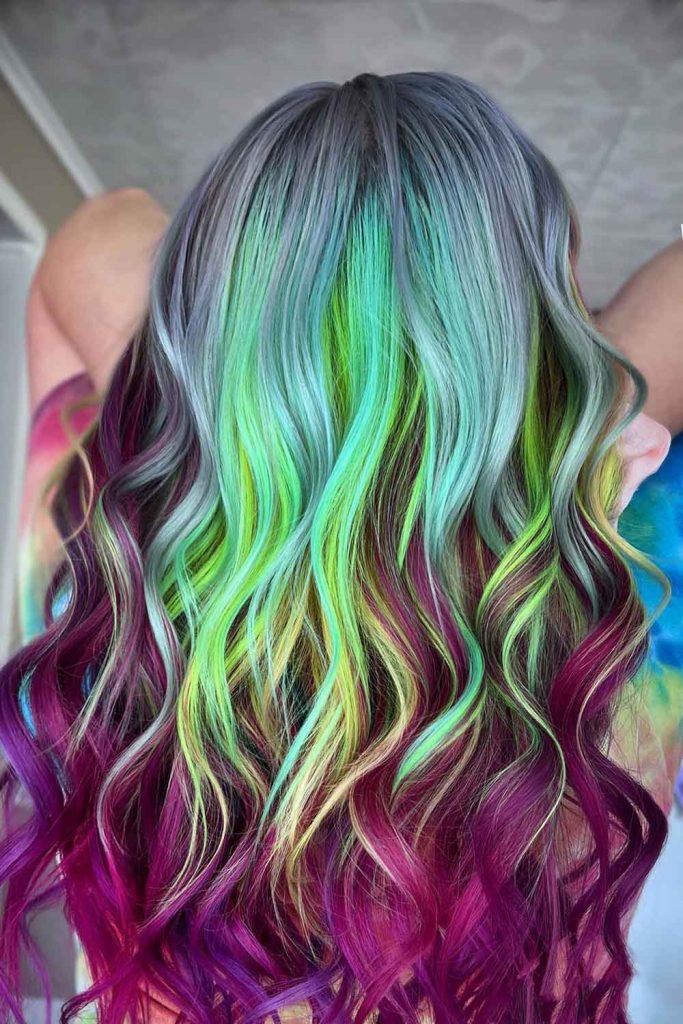 Neon Green and Purple Ombre Hair