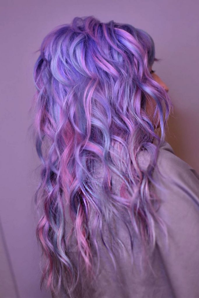 Lavender Hair With Pink Gentle Highlight
