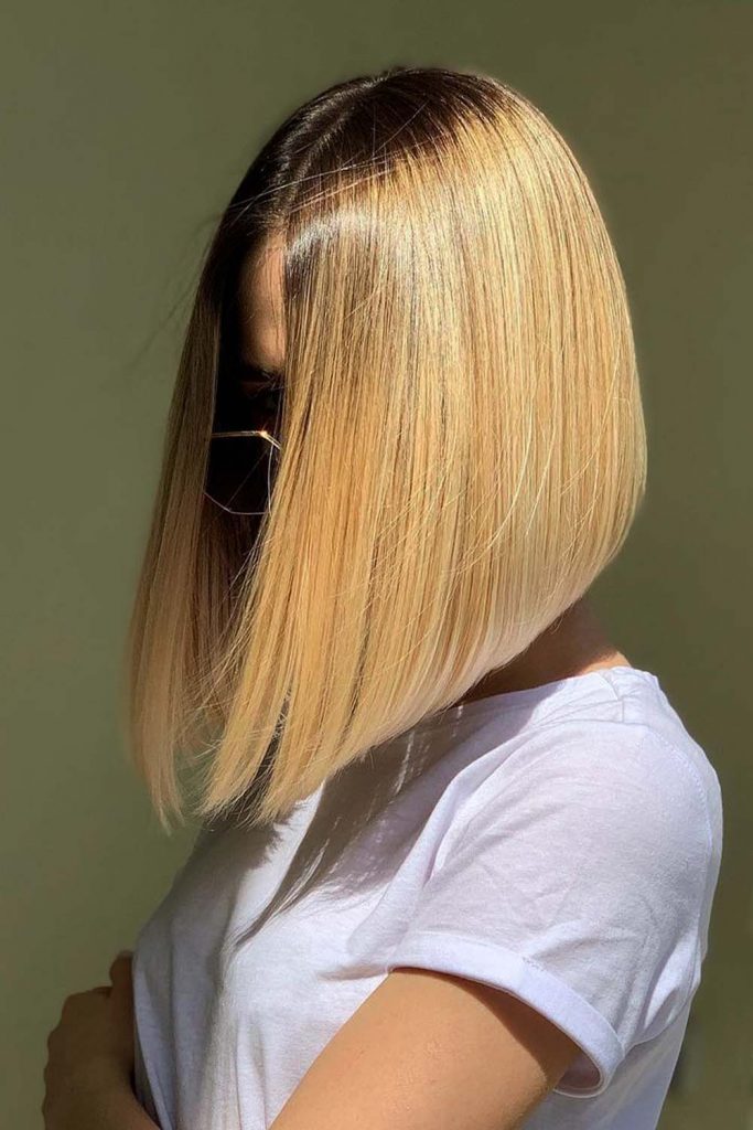 Long Blonde Bob with Dark Roots