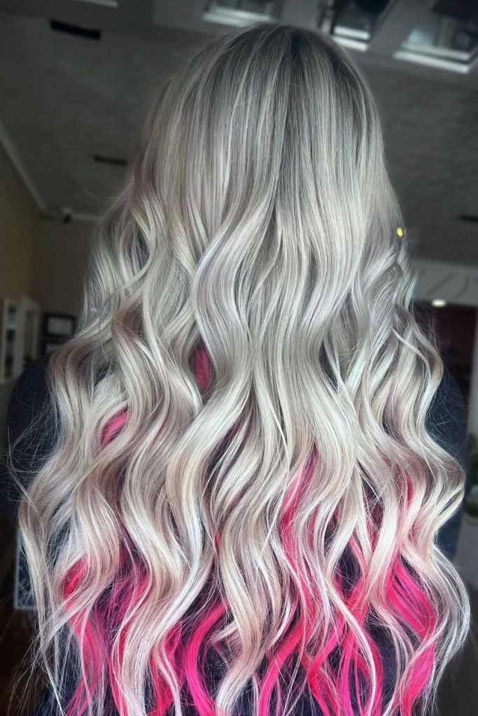 Salt and Pepper Hair Color with Pink Highlights