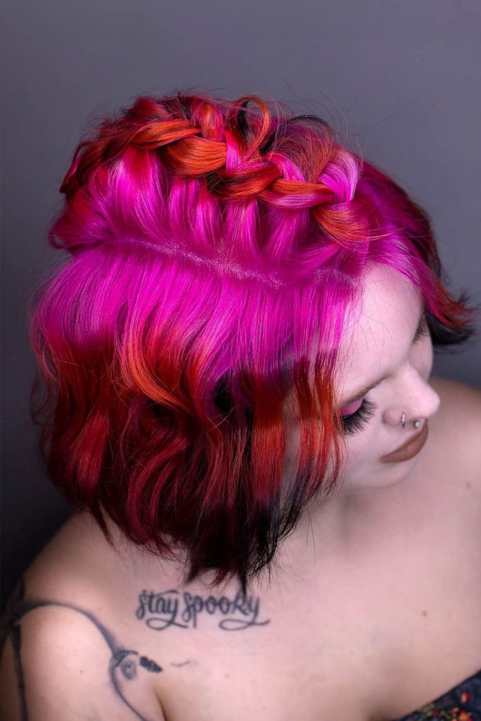 Red and Pink Braided Bob