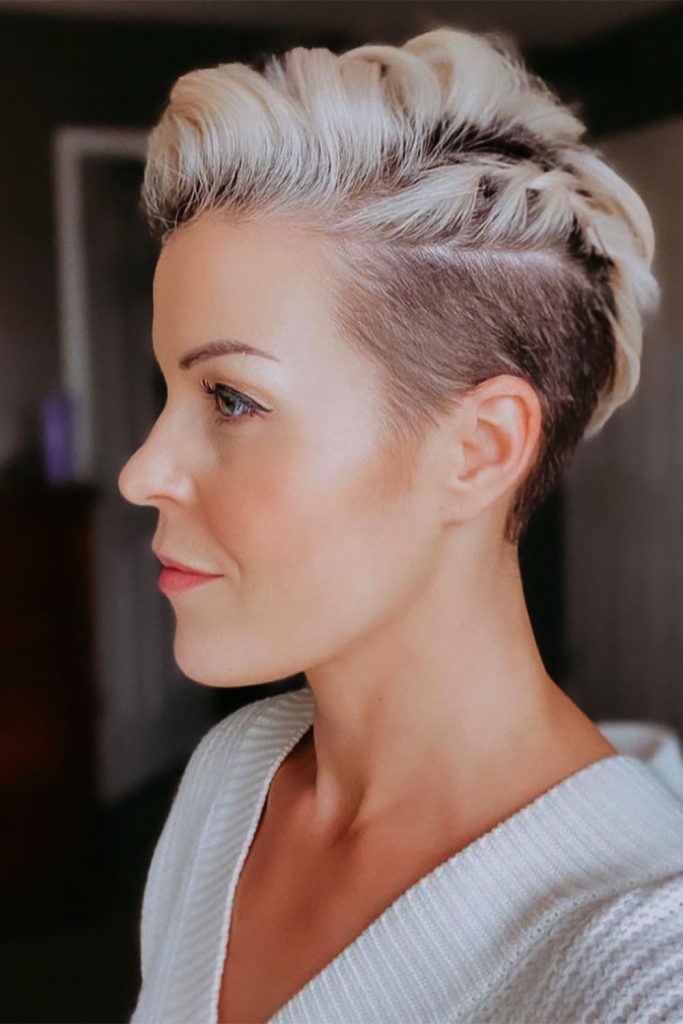 Side Parted Blonde Pixie with Dark Roots