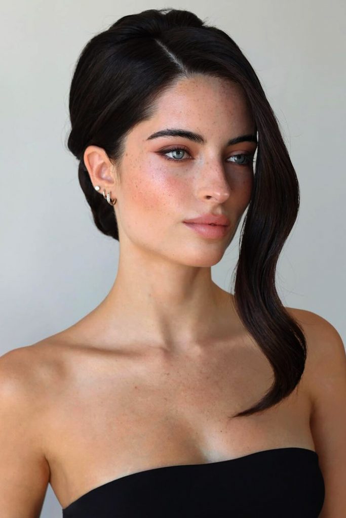 Sleek Prom Updo with Long Curl