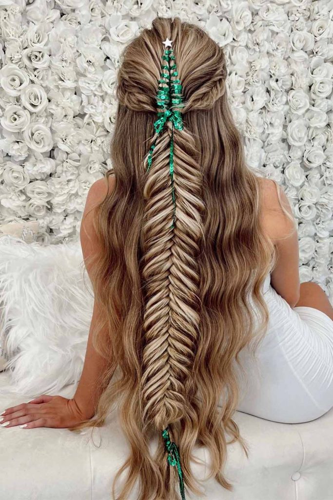 Massive Fishtail Braided Hairstyle with Accessories