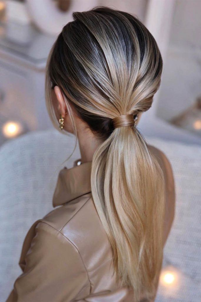 Sleek Low Pony With Long Bang