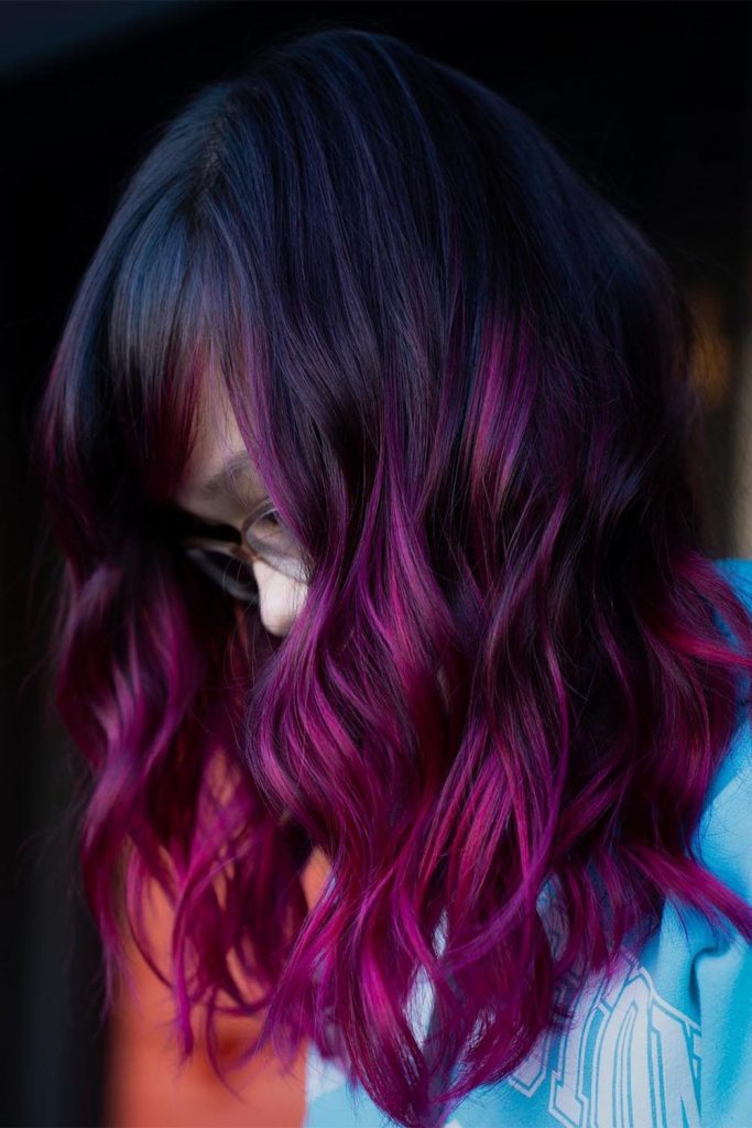 Black and Purple Wavy Hair