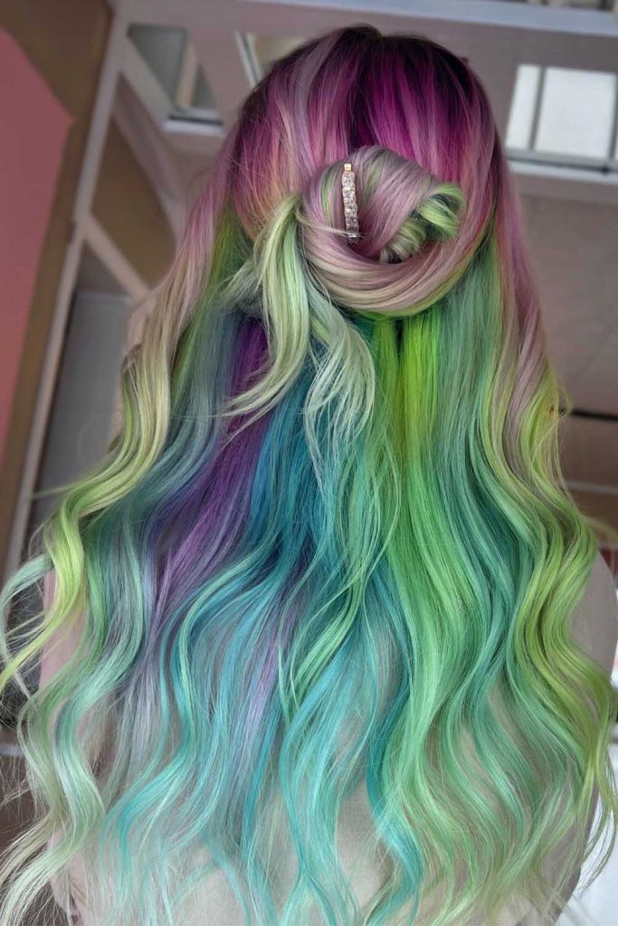 Long Pastel Unicorn Hair Color