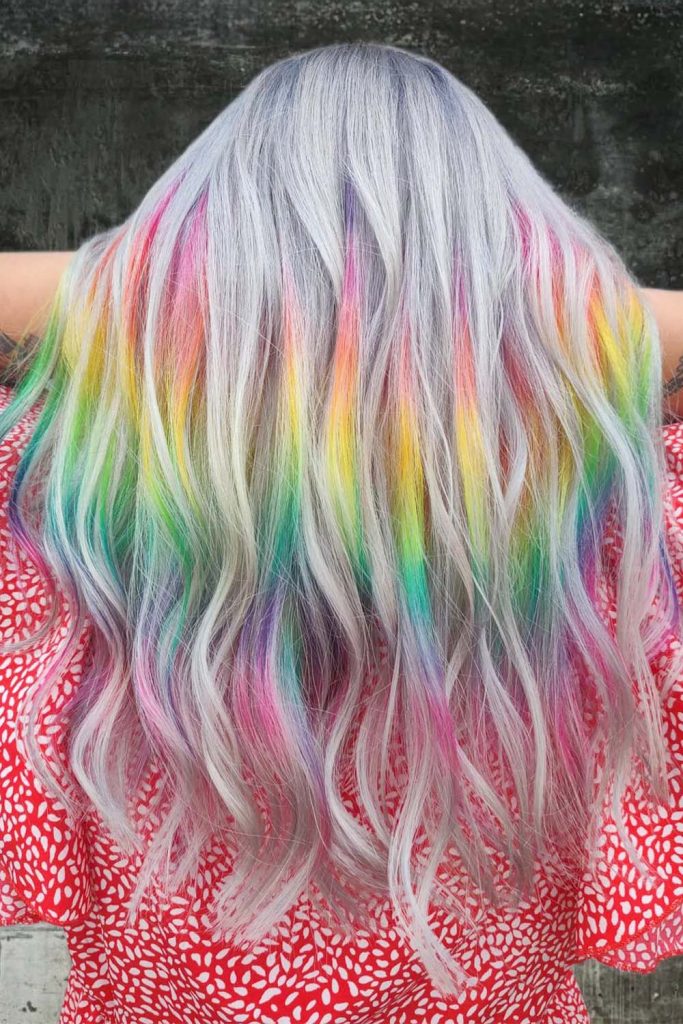 Bleached Hair With Rainbow Highlights